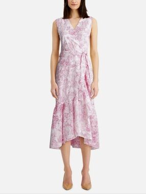 Printed Eyelet Ruffled Faux-Wrap Dress | Charter Club Sz 8